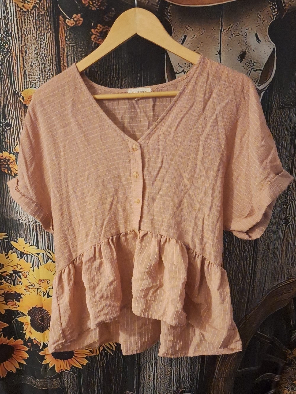 Blu Pepper Dusty Pink Short-Sleeve Peplum Tunic